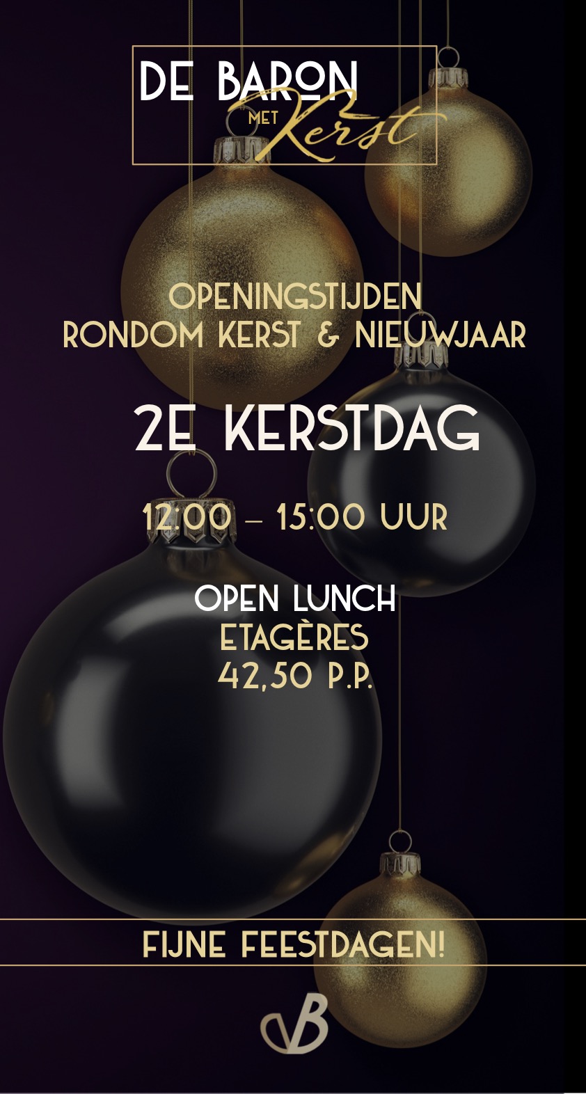 Tweede Kerstdag Lunch Restaurant De Baron open voor lunch & kerstdiner